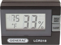 General - 14 to 140°F, 10 to 99% Humidity Range, Thermo-Hygrometer - 5% Relative Humidity Accuracy, 0.1% RH, 0.1° Temp Resolution - USA Tool & Supply