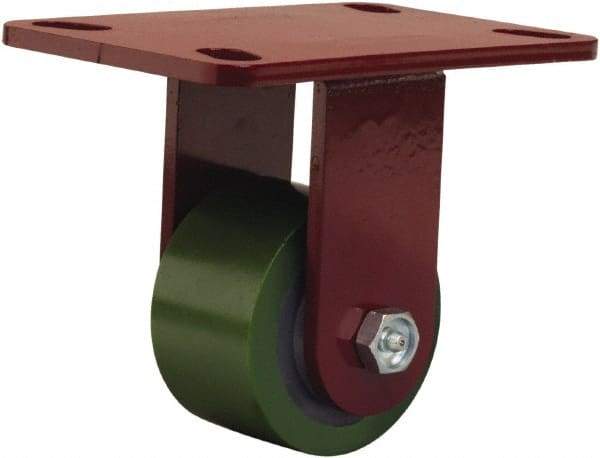 Hamilton - 3-1/4" Diam x 2" Wide x 5-1/4" OAH Top Plate Mount Rigid Caster - Polyurethane Mold onto Cast Iron Center, 575 Lb Capacity, Straight Roller Bearing, 4-1/2 x 6-1/2" Plate - USA Tool & Supply