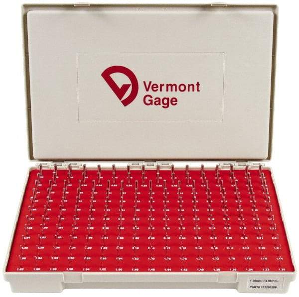 Vermont Gage - 185 Piece, 1.3-4.98 mm Diameter Plug and Pin Gage Set - Minus 0.01 mm Tolerance, Class ZZ - USA Tool & Supply