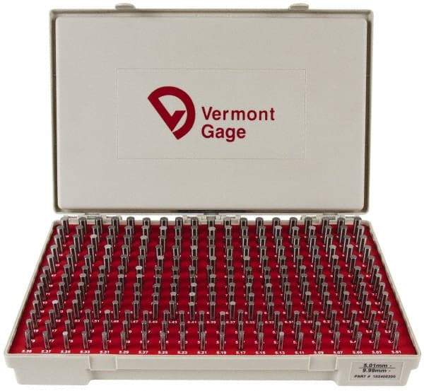 Vermont Gage - 250 Piece, 5.01-9.99 mm Diameter Plug and Pin Gage Set - Minus 0.01 mm Tolerance, Class ZZ - USA Tool & Supply