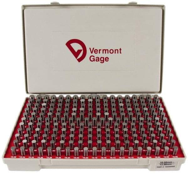 Vermont Gage - 200 Piece, 10-13.98 mm Diameter Plug and Pin Gage Set - Minus 0.01 mm Tolerance, Class ZZ - USA Tool & Supply