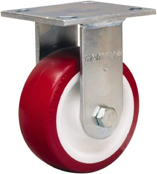 Hamilton - 5" Diam x 2" Wide x 6-1/2" OAH Top Plate Mount Rigid Caster - Polyurethane Mold on Polypropylene, 900 Lb Capacity, Straight Roller Bearing, 4 x 4-1/2" Plate - USA Tool & Supply