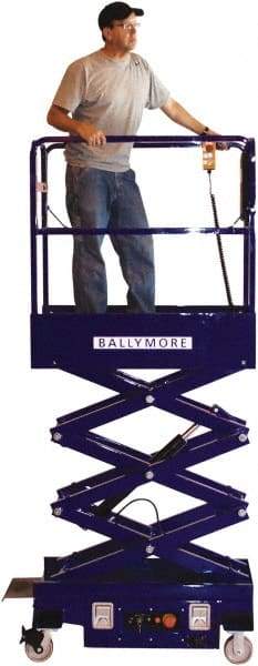 Ballymore - 500 Lb Capacity, 144" Lift Height, Battery Operated Mini Scissor Lift - 144 Inch Lift Height, 46 Inch Length x 28 Inch Width Footprint, 500 Lbs. Load Limit - USA Tool & Supply