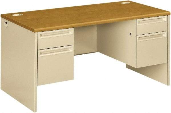 Hon - Steel-Reinforced High-Pressure Laminate Double Pedestal Desk - 60" Wide x 30" Deep x 29-1/2" High, Harvest/Putty - USA Tool & Supply