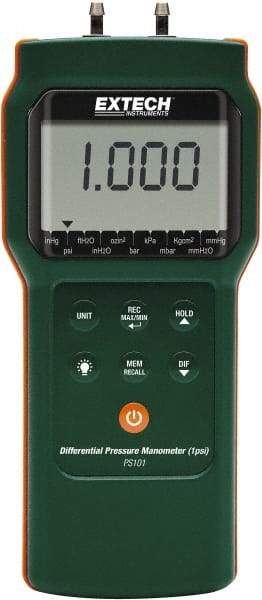 Extech - 1 Max psi, 0.3% Accuracy, Differential Pressure Manometer - USA Tool & Supply