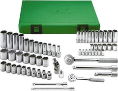SK - 62 Piece 1/4 & 3/8" Drive Standard Deep Socket Set - 6 Points, 5.5 to 13mm, Metric Measurement Standard - USA Tool & Supply