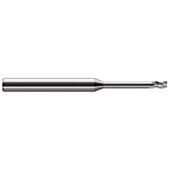 Corner Radius End Mill: 0.078″ Dia, 0.117″ LOC, 1/64″ Radius, 3 Flutes, Solid Carbide 2-1/2″ OAL, 1/8″ Shank Dia, 30 ° Helix, Bright/Uncoated, Corner Radius End