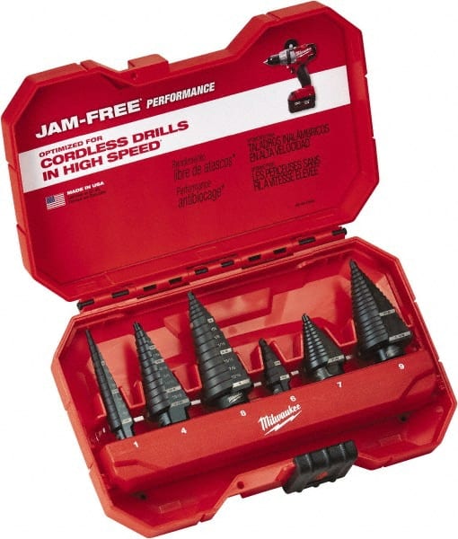 Milwaukee Tool - 1/8 to 1-1/8", Oxide Finish, High Speed Steel Step Drill Bit Set - USA Tool & Supply