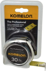 Komelon - 30' x 1" Yellow Blade Tape Measure - 1/16" Graduation, Inch Graduation Style, Silver Case - USA Tool & Supply
