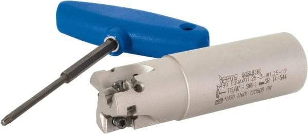 Iscar - 1-1/4" Cut Diam, 0.472" Max Depth of Cut, 1-1/4" Shank Diam, 4-1/4" OAL, Indexable Square Shoulder Helical End Mill - H490 AN.X 12 Inserts, Weldon Shank, 90° Lead Angle, Through Coolant, Series Helido - USA Tool & Supply