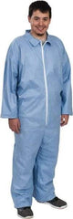 Dupont - Size L FR Disposable Flame Resistant/Retardant Coveralls - Blue, Zipper Closure, Open Cuffs, Open Ankles, Serged Seams - USA Tool & Supply