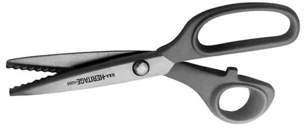 Heritage Cutlery - 2-7/8" LOC, 8-1/4" OAL Stainless Steel Standard Shears - Right Hand, Metal Bent Handle, For Pinking - USA Tool & Supply