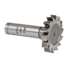 Made in USA - 1-1/2" Diam x 1/4" Face Width, Cobalt, 14 Teeth, Shank Connection Woodruff Keyseat Cutter - Uncoated, 2-1/4" OAL x 1/2" Shank, Staggered Teeth, ANSI 812, Old Standard 24 - USA Tool & Supply