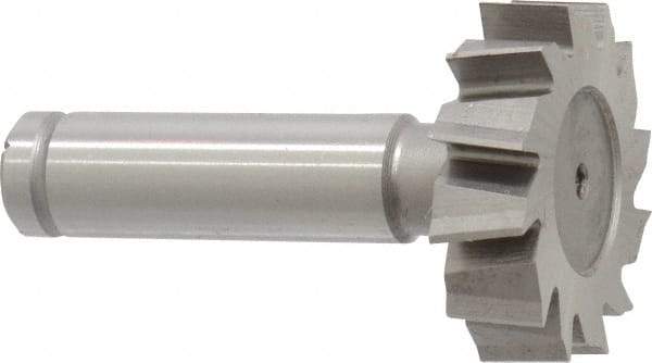 Made in USA - 1-3/8" Diam x 3/8" Face Width, Cobalt, 12 Teeth, Shank Connection Woodruff Keyseat Cutter - Uncoated, 2-3/8" OAL x 1/2" Shank, Staggered Teeth, ANSI 1211, Old Standard F - USA Tool & Supply