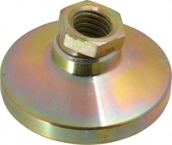Gibraltar - 6000 Lb Capacity, 5/8-11 Thread, 1-1/4" OAL, Zinc Stud, Tapped Pivotal Socket Mount Leveling Mount - 2-1/2" Base Diam, Zinc Pad, 7/8" Hex - USA Tool & Supply