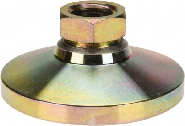 Gibraltar - 20000 Lb Capacity, 1-8 Thread, 1-7/8" OAL, Zinc Stud, Tapped Pivotal Socket Mount Leveling Mount - 4" Base Diam, Zinc Pad, 1-3/8" Hex - USA Tool & Supply