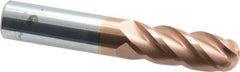 ProMax - 1/2" Diam, 1" LOC, 4 Flute Solid Carbide Ball End Mill - TiCN Finish, Single End, 3" OAL, 1/2" Shank Diam, Spiral Flute - USA Tool & Supply