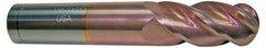 ProMax - 3/4" Diam, 1-5/8" LOC, 4 Flute Solid Carbide Ball End Mill - TiCN Finish, Single End, 4" OAL, 3/4" Shank Diam, Spiral Flute - USA Tool & Supply