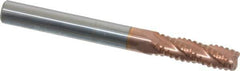 ProMax - 1/4" Diam, Coarse Pitch, 3/4" LOC, 4 Flute Solid Carbide 0.04-0.05" Corner Radius Roughing End Mill - TiCN Finish, 2-1/2" OAL, 1/4" Shank Diam, Single End, Centercutting, 30° Helix - USA Tool & Supply