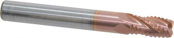 ProMax - 5/16" Diam, Coarse Pitch, 1/2" LOC, 4 Flute Solid Carbide 0.04-0.05" Corner Radius Roughing End Mill - TiCN Finish, 2-1/2" OAL, 5/16" Shank Diam, Single End, Centercutting, 30° Helix - USA Tool & Supply