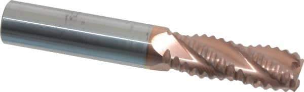 ProMax - 3/8" Diam, Coarse Pitch, 7/8" LOC, 4 Flute Solid Carbide 0.055-0.065" Corner Radius Roughing End Mill - TiCN Finish, 2-1/2" OAL, 3/8" Shank Diam, Single End, Centercutting, 30° Helix - USA Tool & Supply