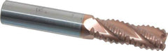 ProMax - 3/8" Diam, Coarse Pitch, 7/8" LOC, 4 Flute Solid Carbide 0.055-0.065" Corner Radius Roughing End Mill - TiCN Finish, 2-1/2" OAL, 3/8" Shank Diam, Single End, Centercutting, 30° Helix - USA Tool & Supply