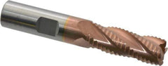 ProMax - 1/2" Diam, Coarse Pitch, 1-1/4" LOC, 4 Flute Solid Carbide 0.055-0.065" Corner Radius Roughing End Mill - TiCN Finish, 3" OAL, 1/2" Shank Diam, Single End, Centercutting, 30° Helix - USA Tool & Supply