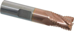 ProMax - 1/2" Diam, Coarse Pitch, 5/8" LOC, 4 Flute Solid Carbide 0.055-0.065" Corner Radius Roughing End Mill - TiCN Finish, 2-1/2" OAL, 1/2" Shank Diam, Single End, Centercutting, 30° Helix - USA Tool & Supply