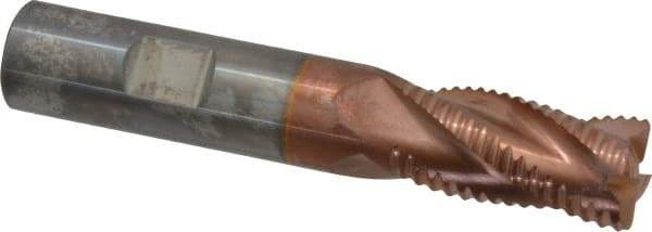 ProMax - 5/8" Diam, Coarse Pitch, 1-1/4" LOC, 4 Flute Solid Carbide 0.055-0.065" Corner Radius Roughing End Mill - TiCN Finish, 3-1/2" OAL, 5/8" Shank Diam, Single End, Centercutting, 30° Helix - USA Tool & Supply