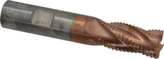 ProMax - 5/8" Diam, Coarse Pitch, 1-1/4" LOC, 4 Flute Solid Carbide 0.055-0.065" Corner Radius Roughing End Mill - TiCN Finish, 3-1/2" OAL, 5/8" Shank Diam, Single End, Centercutting, 30° Helix - USA Tool & Supply