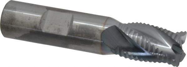 ProMax - 5/8" Diam, Coarse Pitch, 7/8" LOC, 4 Flute Solid Carbide 0.055-0.065" Corner Radius Roughing End Mill - TiCN Finish, 3" OAL, 5/8" Shank Diam, Single End, Centercutting, 30° Helix - USA Tool & Supply