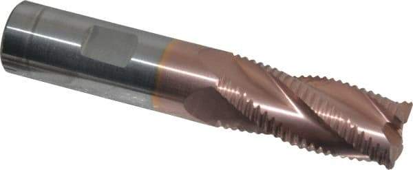 ProMax - 3/4" Diam, Coarse Pitch, 1-5/8" LOC, 4 Flute Solid Carbide 0.055-0.065" Corner Radius Roughing End Mill - TiCN Finish, 4" OAL, 3/4" Shank Diam, Single End, Centercutting, 30° Helix - USA Tool & Supply