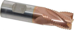 ProMax - 3/4" Diam, Coarse Pitch, 1" LOC, 4 Flute Solid Carbide 0.055-0.065" Corner Radius Roughing End Mill - TiCN Finish, 3" OAL, 3/4" Shank Diam, Single End, Centercutting, 30° Helix - USA Tool & Supply