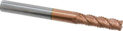ProMax - 1/4" Diam, Fine Pitch, 3/4" LOC, 4 Flute Solid Carbide 0.04-0.05" Corner Radius Roughing End Mill - TiCN Finish, 2-1/2" OAL, 1/4" Shank Diam, Single End, Centercutting, 40° Helix - USA Tool & Supply