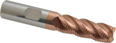 ProMax - 1/2" Diam, Fine Pitch, 1-1/4" LOC, 4 Flute Solid Carbide 0.055-0.065" Corner Radius Roughing End Mill - TiCN Finish, 3" OAL, 1/2" Shank Diam, Single End, Centercutting, 40° Helix - USA Tool & Supply