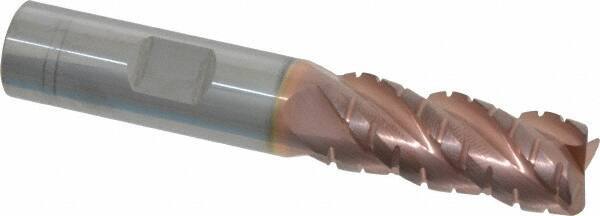ProMax - 1/2" Diam, 1-1/4" LOC, 4 Flute Solid Carbide Roughing & Finishing Corner Radius End Mill - TiCN Finish, 3" OAL, 1/2" Shank Diam, Weldon Shank, 40° Helix, Centercutting, Regular Length - USA Tool & Supply
