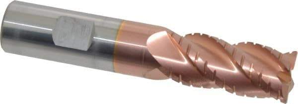 ProMax - 3/4" Diam, 1-5/8" LOC, 4 Flute Solid Carbide Roughing & Finishing Corner Radius End Mill - TiCN Finish, 4" OAL, 3/4" Shank Diam, Weldon Shank, 40° Helix, Centercutting, Regular Length - USA Tool & Supply