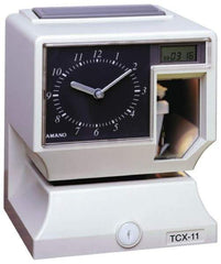 Amano - 110 VAC, Dial,Digital Plastic Manual and Automatic Time Clock and Recorder - 6-3/4 Inch Wide x 6-1/4 Inch Deep x 8-1/4 Inch High, White, UL and CUL Listed - USA Tool & Supply