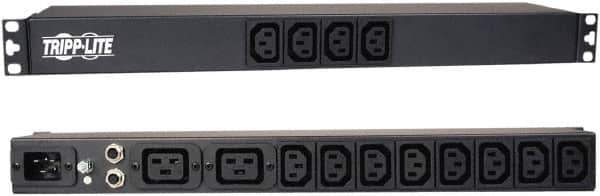 Tripp-Lite - 14 Outlets, 100/240 Volts, 20 Amps, 15' Cord, Power Outlet Strip - Rack Mount, C13/C19 NEMA Configuration, 19" Strip - USA Tool & Supply