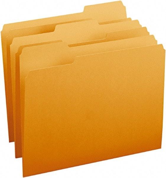 SMEAD - 8-1/2 x 11", Letter Size, Orange, File Folders with Top Tab - 11 Point Stock, Assorted Tab Cut Location - USA Tool & Supply