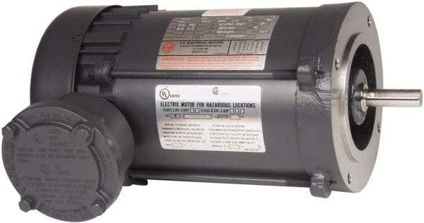 US Motors - 1/3 Max hp, 3,600 Max RPM, Single Cap Start Electric AC DC Motor - 115/208-230 V Input, Single Phase, 56C Frame, 5/8" Shaft Diam, C-Face Mount, TEFC Enclosure - USA Tool & Supply