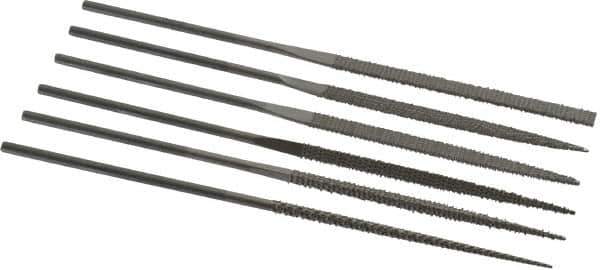 PFERD - 6 Piece Needle Pattern File Set - 5-1/2" Long, 2 Coarseness, Set Includes Flat, Hand, Three Square, Round, Half Round, Square - USA Tool & Supply