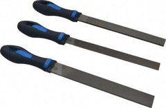 PFERD - 3 Piece American Pattern File Set - 8" Long, Coarse Coarseness, Ergonomic Handle, Set Includes Half Round, All Purpose, Rasp - USA Tool & Supply