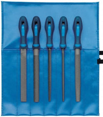 PFERD - 5 Piece American Pattern File Set - 8" Long, Bastard Coarseness, Ergonomic Handle, Set Includes Hand, Square, Half Round, Round, Wood Rasp - USA Tool & Supply