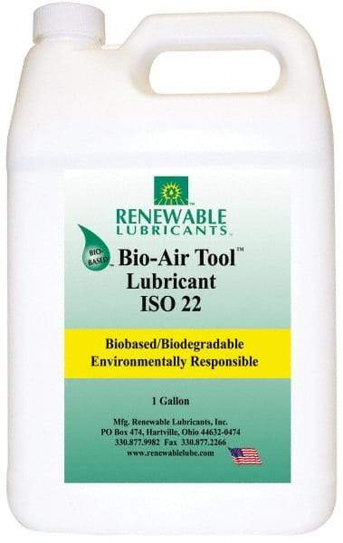 Renewable Lubricants - 1 Gal Bottle, ISO 22, Air Tool Oil - -40°F to 420°, 22.4 Viscosity (cSt) at 40°C, 4.9 Viscosity (cSt) at 100°C, Series Bio-Air - USA Tool & Supply