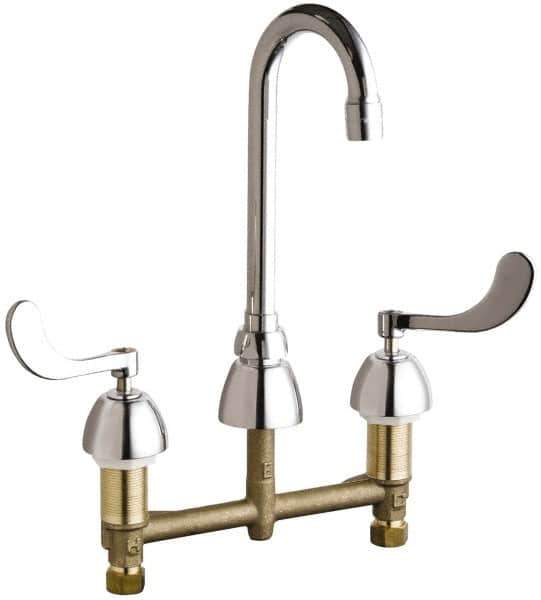 Chicago Faucets - Wrist Blade Handle, Wide Spread Bathroom Faucet - Two Handle, Educational and Healthcare Drain, Gooseneck Spout - USA Tool & Supply