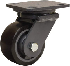 Hamilton - 4" Diam x 2" Wide x 5-5/8" OAH Top Plate Mount Swivel Caster - Polyurethane Mold onto Cast Iron Center, 975 Lb Capacity, Sealed Precision Ball Bearing, 4 x 5" Plate - USA Tool & Supply