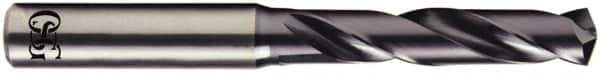 OSG - 37/64" 140° Spiral Flute Solid Carbide Screw Machine Drill Bit - WD1 Finish, Right Hand Cut, 65mm Flute Length, 115mm OAL, Straight Shank, Through Coolant - USA Tool & Supply