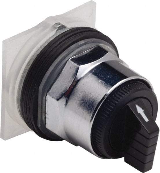 Schneider Electric - 30mm Mount Hole, 3 Position, Knob and Pushbutton Operated, Selector Switch Only - Black, Maintained (MA), without Contact Blocks, Weatherproof and Dust and Oil Resistant - USA Tool & Supply