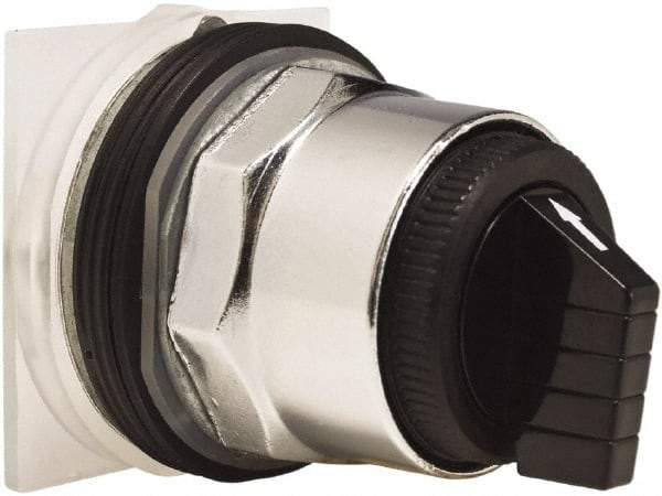 Schneider Electric - 30mm Mount Hole, 3 Position, Knob and Pushbutton Operated, Selector Switch Only - Black, Momentary (MO), without Contact Blocks, Weatherproof and Dust and Oil Resistant - USA Tool & Supply